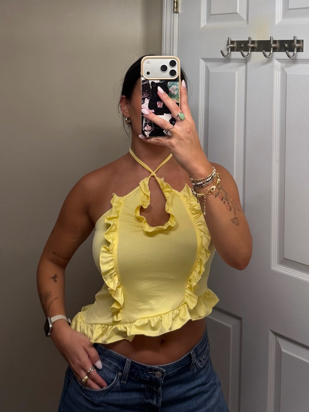 Yellow Ruffle Halter Crop Top - Women